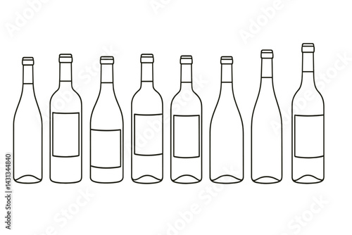 Simple icon set of empty wine bottles in different shapes and sizes for use in various design projects
