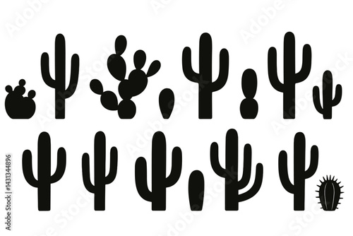 Cactus icon set featuring various shapes and sizes for digital design projects and creative use