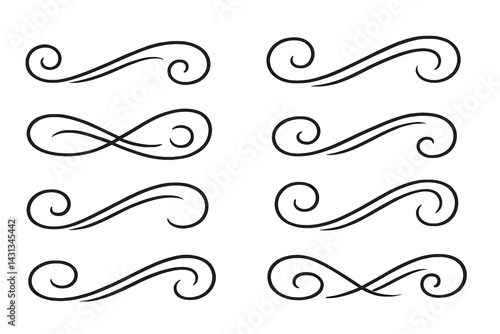 Decorative icon set featuring elegant swirls and flourishes for graphic design projects and artistic purposes