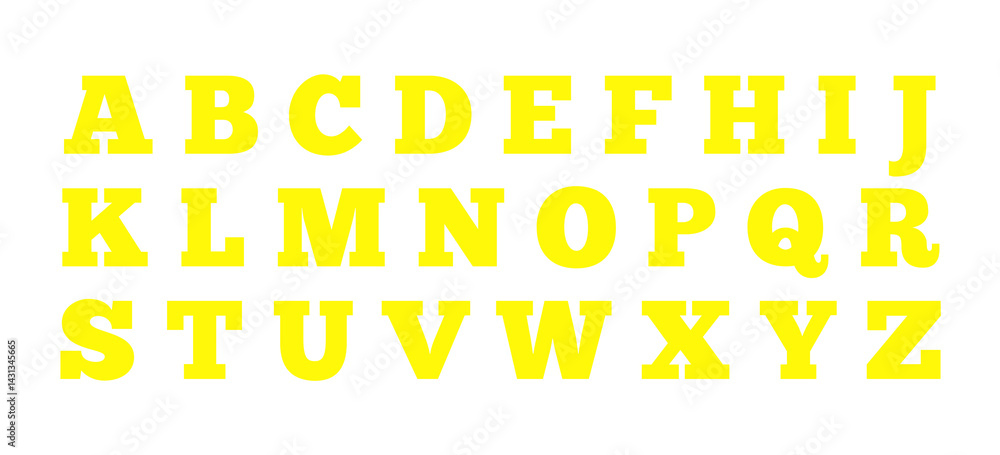 The alphabet is yellow in Chunkfive writing style. The alphabet is yellow in Chunkfive writing style.