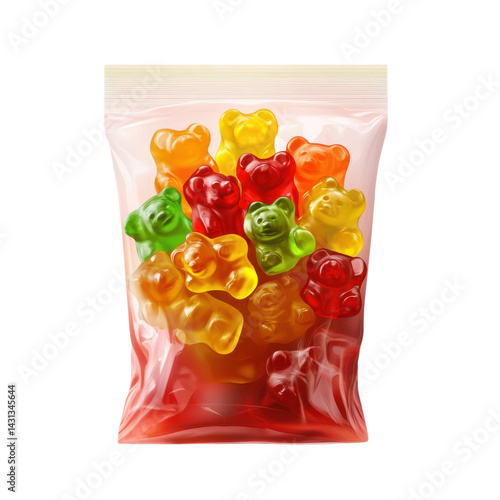 Gummy bears in a bag on transparent background