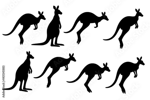 Multiple kangaroo silhouettes in various poses showcasing dynamic movement and agility
