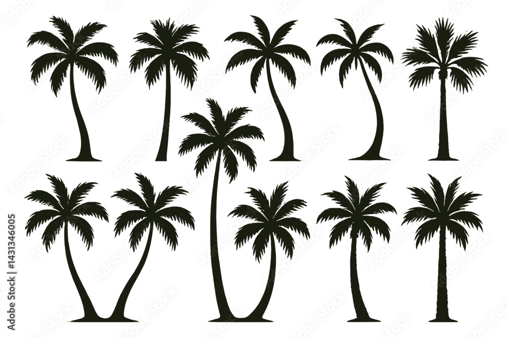 Obraz premium Icon set of palm trees suitable for tropical and coastal themed designs