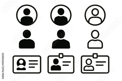Collection of icon set illustrating user profiles and identification cards for digital applications and web design