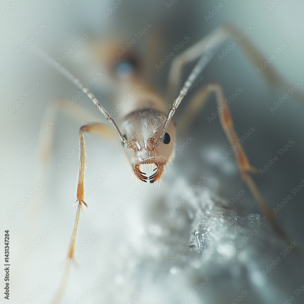 macro documental de uma formiga argentina com fundo branco, iluminação profissional e altíssima definição. Imagem de estúdio em 8K, rica em detalhes impressionantes