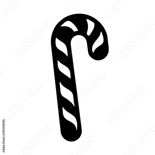 Minimalist black silhouette of a candy cane symbolizing festive holiday sweetness