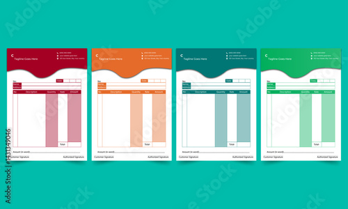 Colorful Professional Invoice Templates for Business and Freelance Use.
