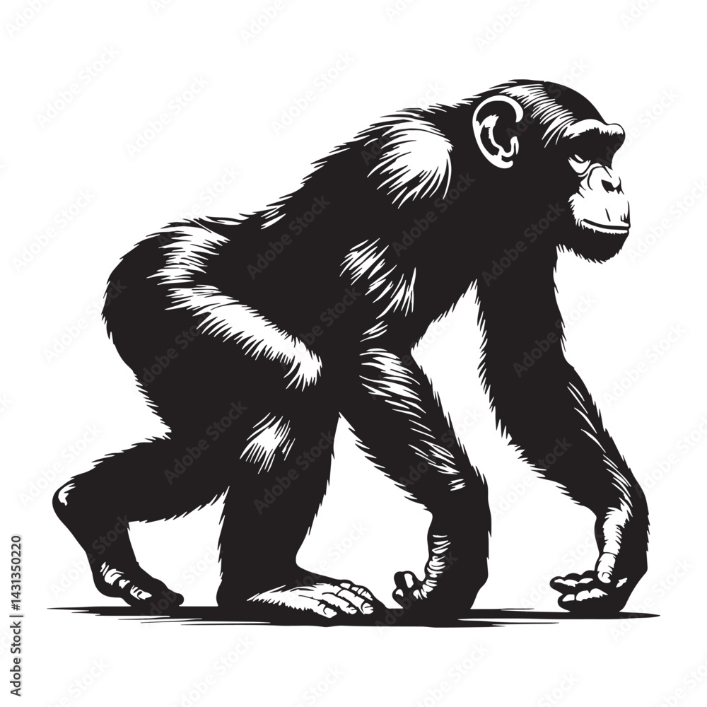 Fototapeta premium Minimal vector-style chimpanzee silhouette with smooth edges, ideal for digital use – chimpanzee silhouette – chimpanzee vector – chimpanzee illustration – silhouette of chimpanzee – chimpanzee icon