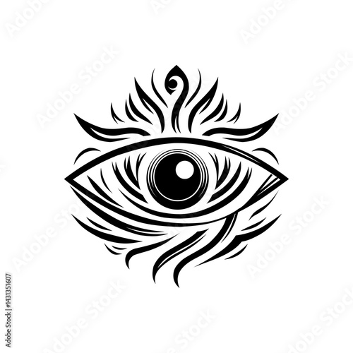 This eye tattoo design combines geometric and symbolic elements, such as triangles and sun rays, creating a mysterious and spiritual aura.