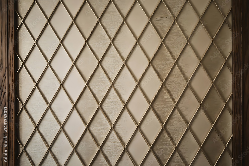 Naklejka premium Intricate diamond patterned wall panel with wooden framing texture detail