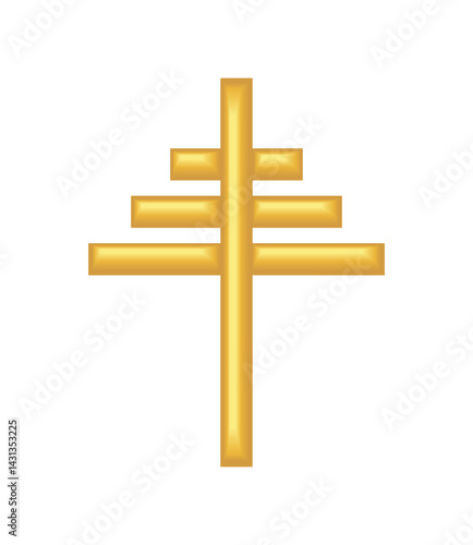 Papal Ferula Triple Bar Gold Religious Cross Ceremonial Staff