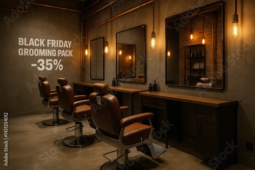 Wallpaper Mural Black friday grooming pack discount in trendy barber shop interior Torontodigital.ca