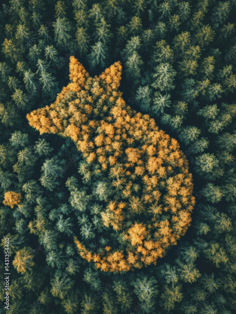Animal Shape Created by Treetops Captures Abstract Wildlife Connection From an Aerial Perspective in Vibrant Forest Setting Generative AI