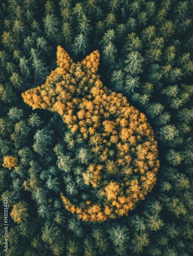 Obraz na płótnie Animal Shape Created by Treetops Captures Abstract Wildlife Connection From an Aerial Perspective in Vibrant Forest Setting Generative AI w salonie
