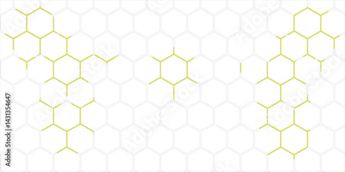Seamless honeycomb hexagon pattern with geometric shapes and a yellow background