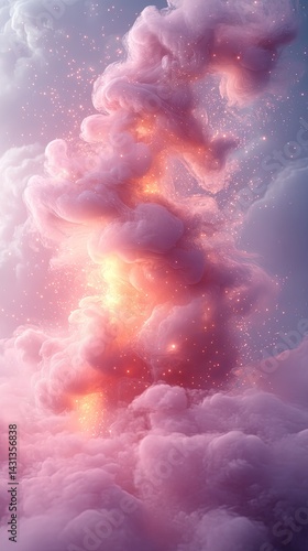 Abstract cloudscape with pink purple and orange hues suggesting a dreamy atmosphere.