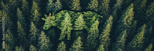 Obraz na płótnie Animal Shape Created by Treetops From Above Highlights Abstract Connection Between Wildlife and Forest in Nature Generative AI w salonie