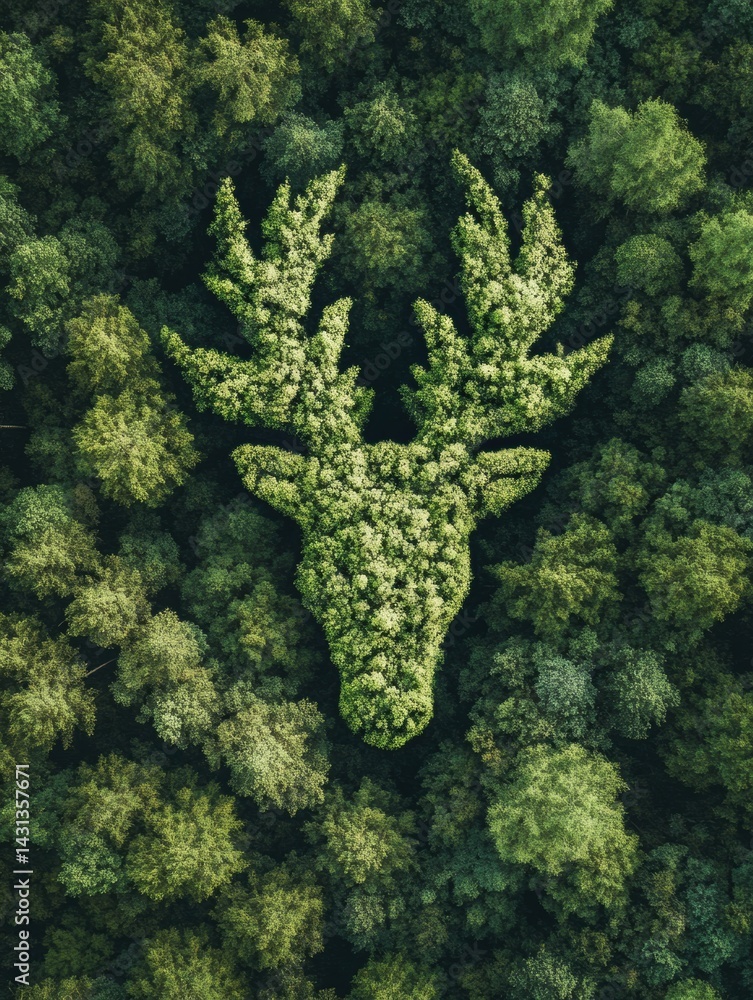 Animal Shape Created by Treetops Viewed From Above Highlighting Natures Abstract Design in the Forest Generative AI