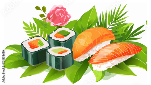 Sushi and Japanese food vector art