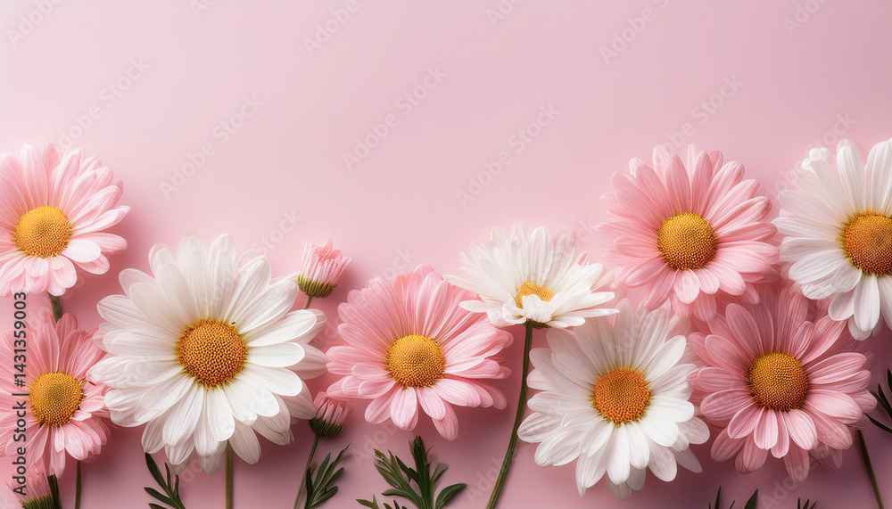 Fototapeta premium Margaret flowers on pink background Generated image