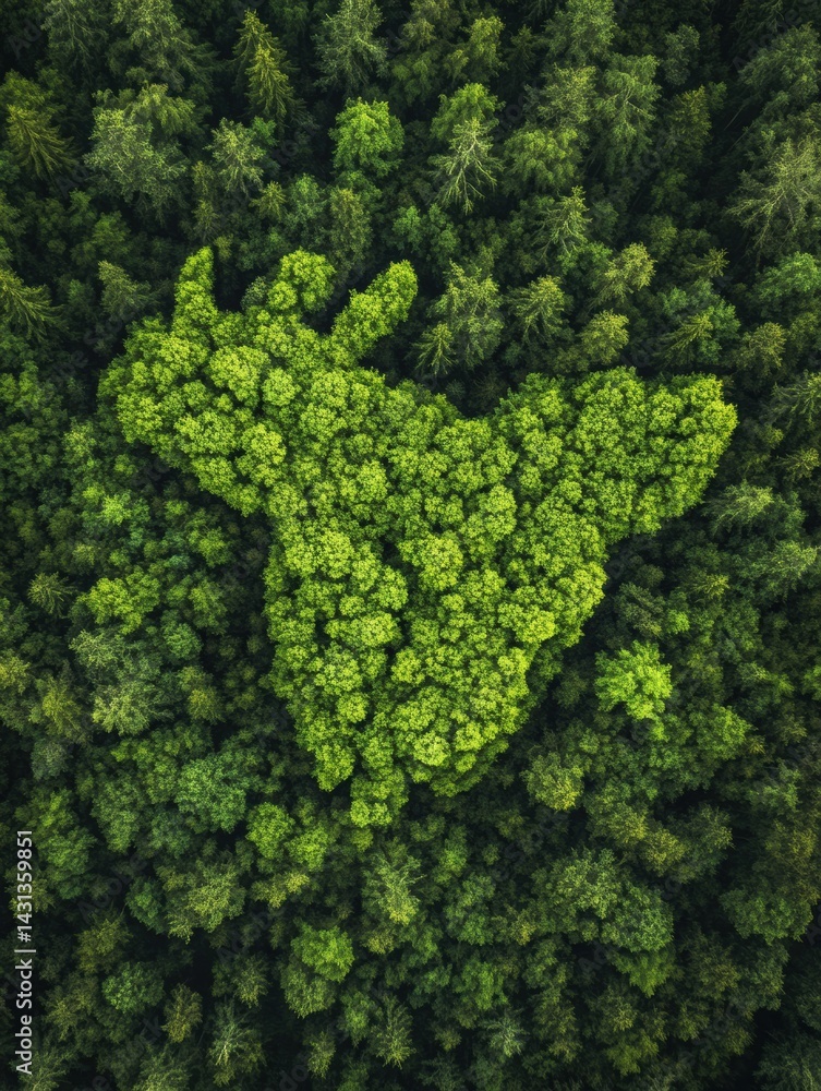 Abstract Animal Shape Created by Treetops Seen From Above, Showcasing the Connection Between Wildlife and Forest Generative AI