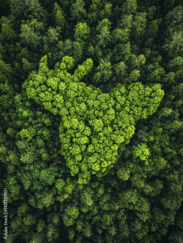 Obraz na płótnie Abstract Animal Shape Created by Treetops Seen From Above, Showcasing the Connection Between Wildlife and Forest Generative AI w salonie
