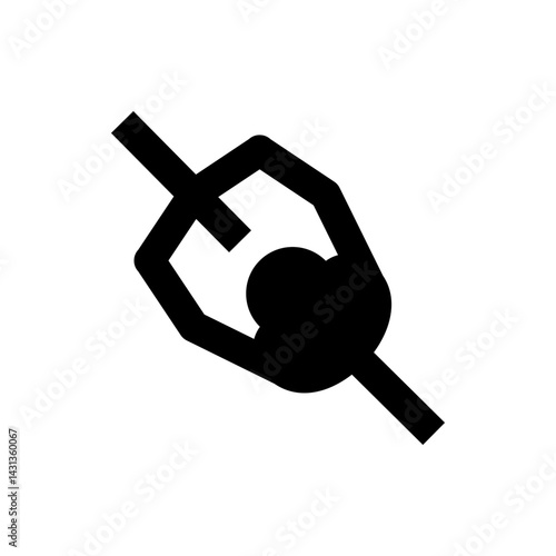 Illustration of a black abstract symbol featuring a circle and lines on a white background centered view