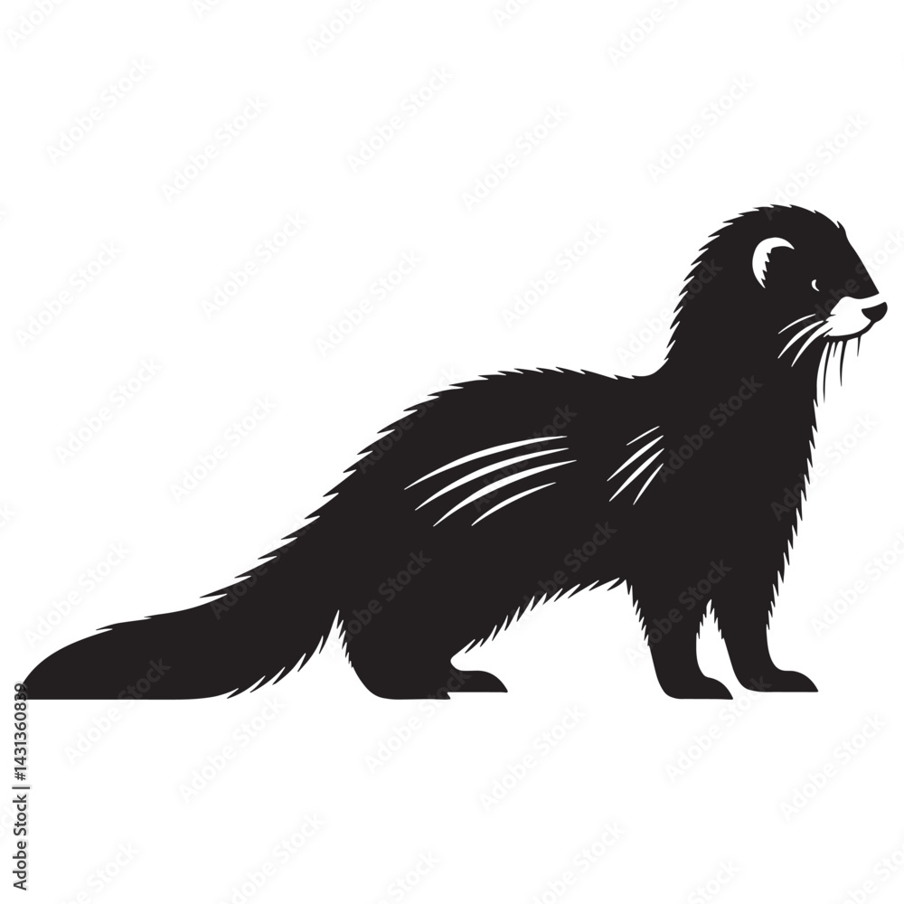Obraz premium Sharp and sleek ferret silhouette vector illustration with clean profile – ferret silhouette – ferret vector – ferret illustration – silhouette of ferret – ferret icon