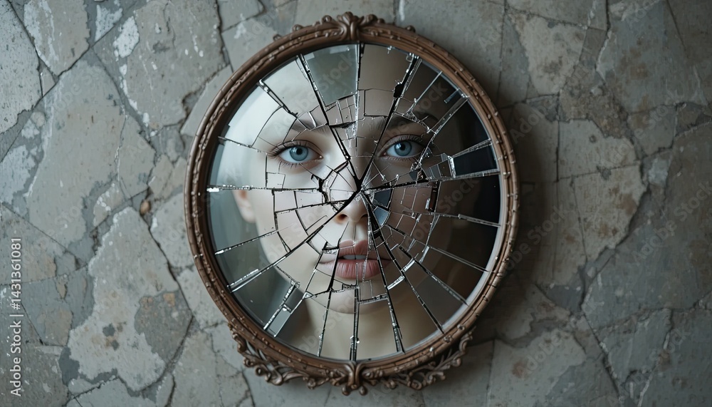 custom made wallpaper toronto digitalPortrait of a Woman Reflected in a Cracked Antique Mirror