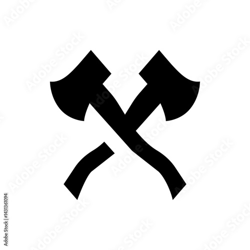 Two crossed axes in black silhouette against a white background creating a simple yet striking design element