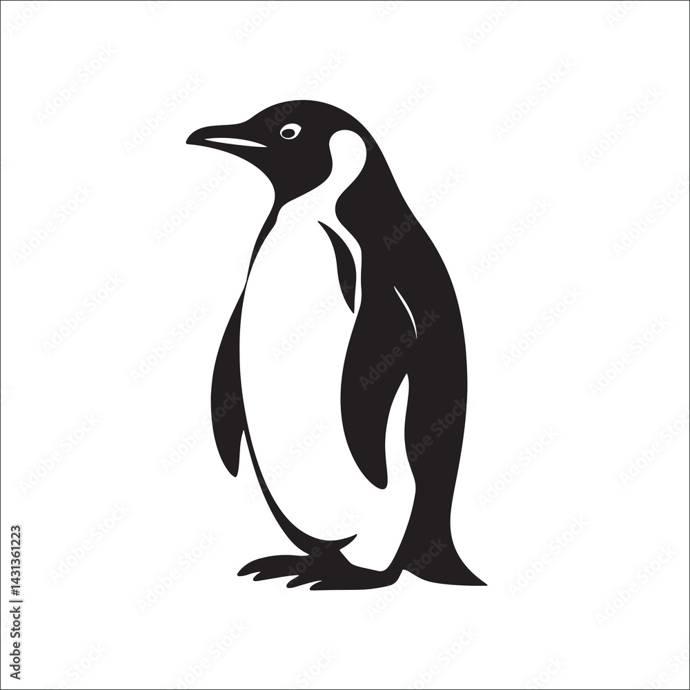 Obraz premium penguin illustration, animal silhouette, black and white animal, penguin logo, minimalist penguin, bird vector, wildlife icon, antarctic animal, emperor penguin, arctic bird, cute a