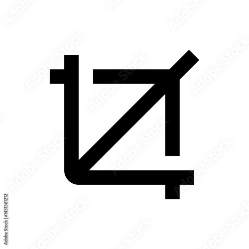 Black crop icon with a diagonal line and a rectangular shape on a white background in simple style