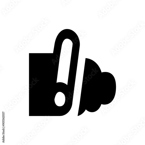 Black silhouette of a broken or disconnected pipe with a rounded end and a circular opening, isolated image