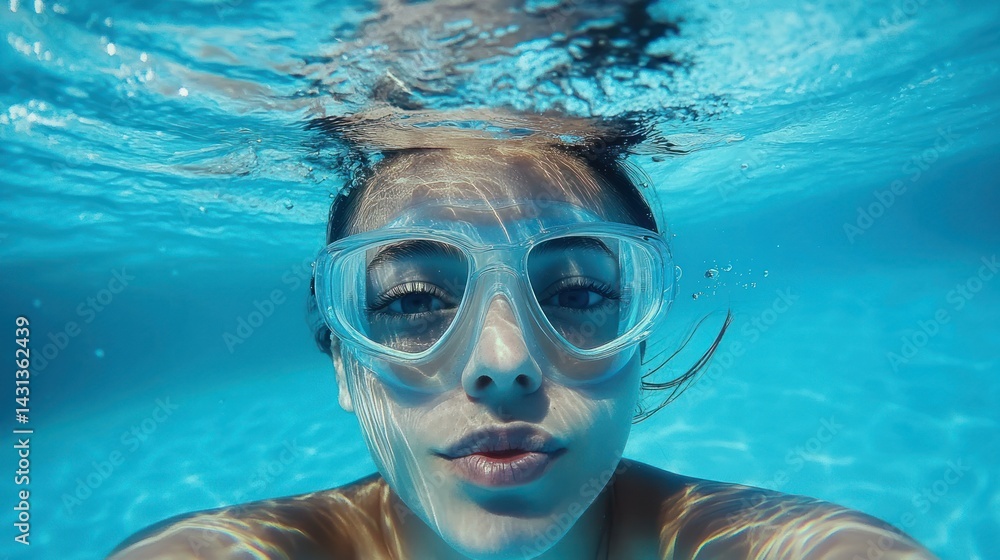 Naklejka premium Underwater girl swimming pool summer fun