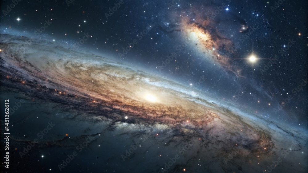 Fototapeta premium High definition space scene depicting textured nebulae across the galactic plane Vast galaxy with swirling stars and cosmic dust in deep space.