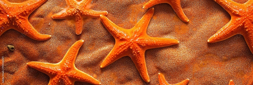 Bright Orange Starfish on Sandy Ocean Floor Showcasing Marine Beauty During Low Tide in a Coastal Environment Generative AI