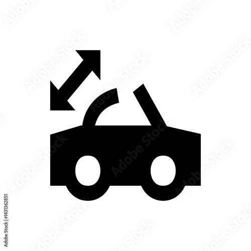 Black car with arrow pointing down and to the left indicating a vehicle breakdown situation depicted