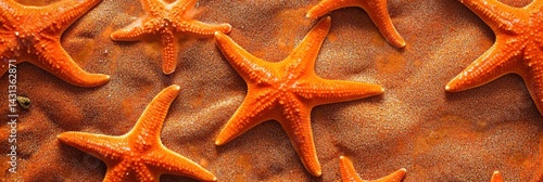 Obraz na płótnie Bright Orange Starfish on Sandy Ocean Floor Showcasing Marine Beauty During Low Tide in a Coastal Environment Generative AI w salonie