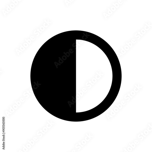 A black circle with a white crescent shape on the right side creating a partial moon like appearance design