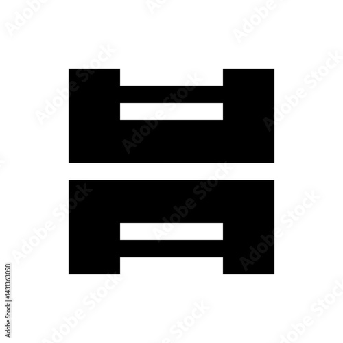 Two stacked black rectangles with horizontal white rectangles inside on a white background view from below