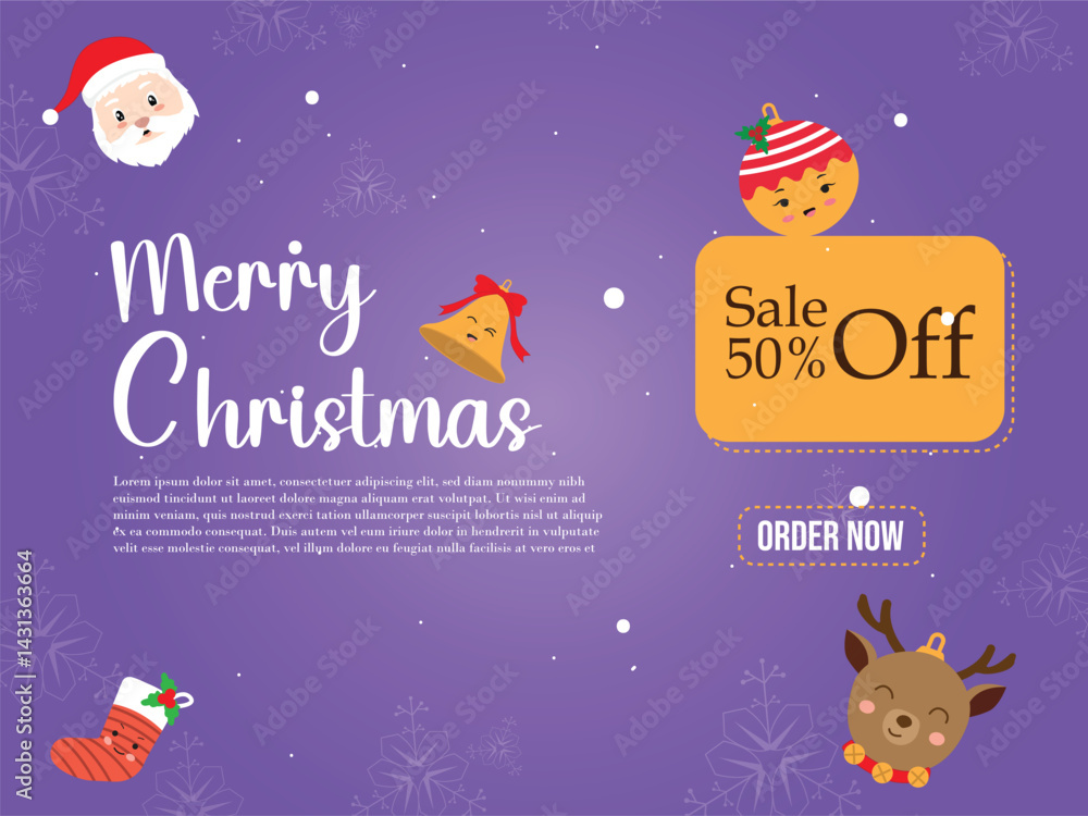 Fototapeta premium Simple Cyan Cartoon Pattern Merry Christmas