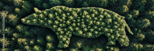 Obraz na płótnie Animal Shape Formed by Treetops Creates Unique Visual Connection to Wildlife in Lush Forest Landscape From Above Generative AI w salonie