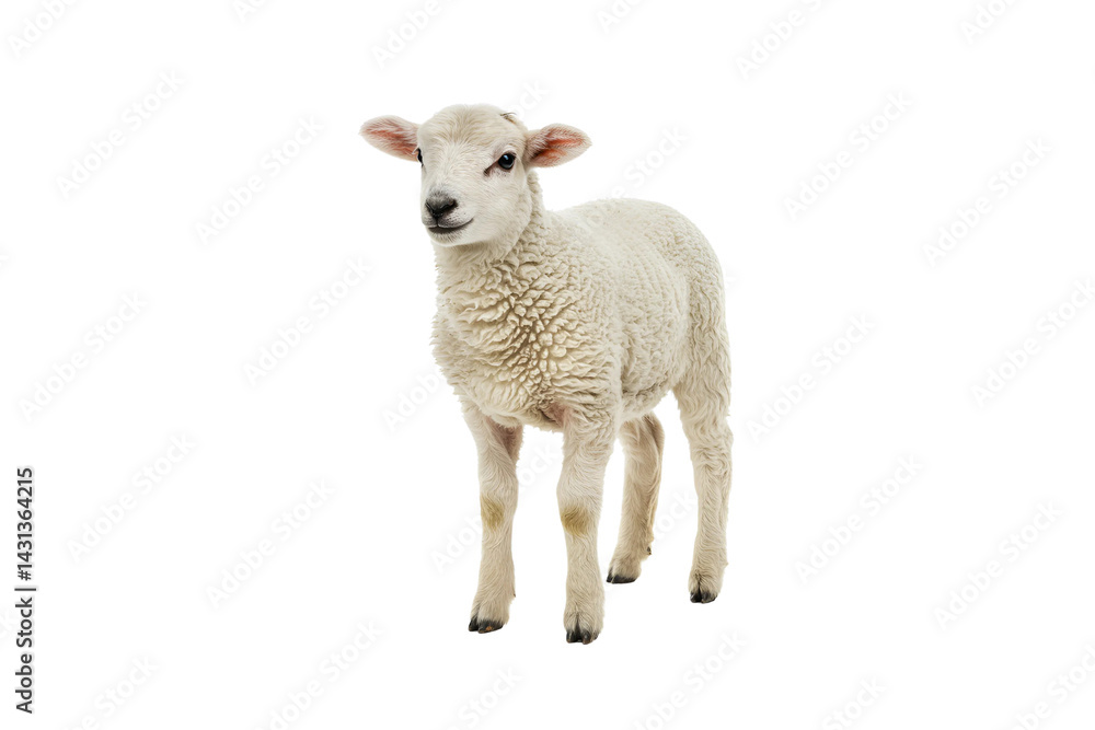 Fototapeta premium Standing Young sheep isolated on transparent background