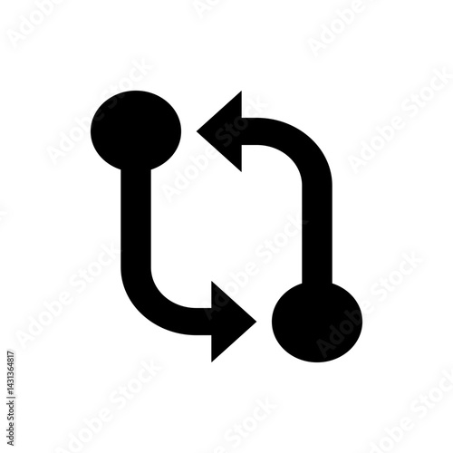 Black arrows forming a loop with circular ends indicating a process of reverse direction flow design