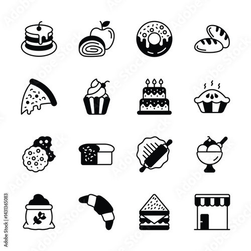 Grab this amazing glyph collection of bakery products icons