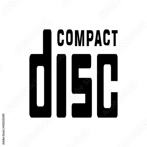 Illustration showcasing the words compact disc in a bold and stylized black font on a white background.