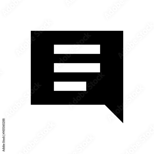 Black speech bubble with three horizontal lines inside representing text or message content shown