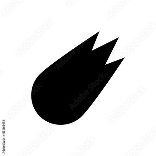 Black comet shape with three pointed tails on a white background in a simple graphic illustration