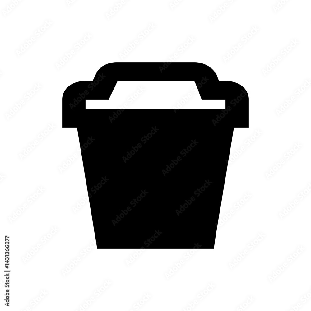 Illustration of a black container with a handle, featuring a simple design and solid fill on white background Illustration of a black container with a handle, featuring a simple design and solid fill on white background