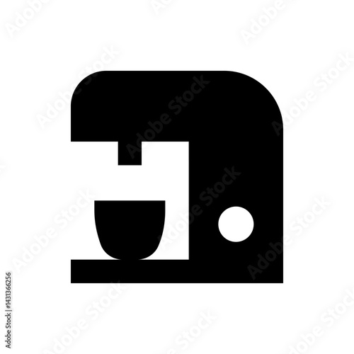 A solid black silhouette of a coffee maker with a cup underneath the dispenser and a button on the side